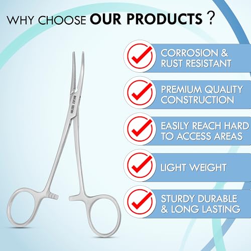 Hemostat Crile Forceps 5.5" Versatile Fishing Pliers Forceps, Stainless Steel, Piercing Tweezer Serrated Long Serrated Jaws, Locking Mechanism, and Lightweight Design (1,Curved) - size: 1,Curved