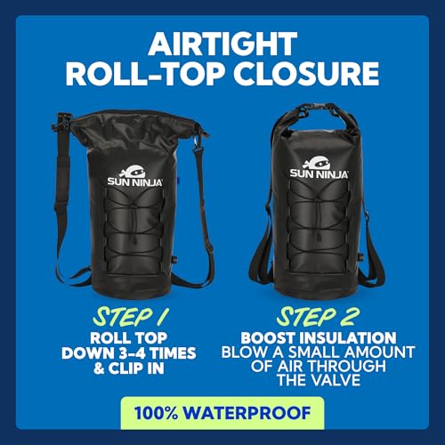 Sun Ninja Floating Dry Bag Cooler – Roll Top Leak Proof Closure, Collapsible, Waterproof Outdoor Cooler with Padded Shoulder Strap - Perfect for Kayaking, Fishing, Beach, Hiking -20L