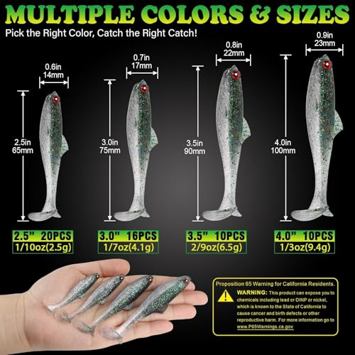 LUCKYFISHING Paddle Tail Swimbaits Soft Plastic Swimbaits Soft Baits for Bass Fishing Trout Crappie Walleye Freshwater Saltwater 10/16/20 PCS Soft Plastic Baits 4/3.5/3/2.5 Inch - color: Black, size: 4 inch-10pcs