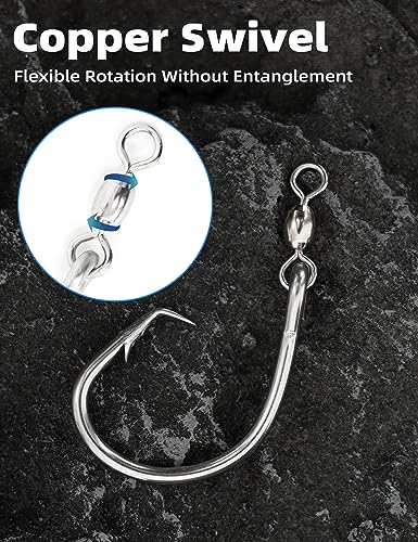 BLUEWING Offset Circle Hook with Swivel Stainless Steel 5pcs/10pcs Extra Sharp for Freshwater Saltwater Big Game Fishing - style: Size 01: 3/0, 10pcs