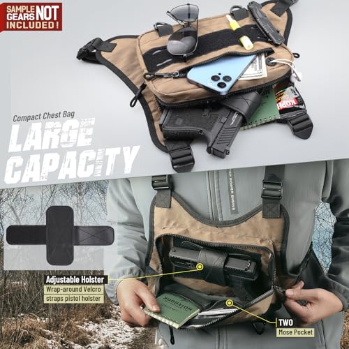 RXW Outdoor Sport Chest Rig for Men Women, Running Vest Bag with Pack Holster, Chest Pack Built in Phone Holder for Cycling, Camping,Travel, Hiking, Workouts, EDC（Brown） - color: Brown