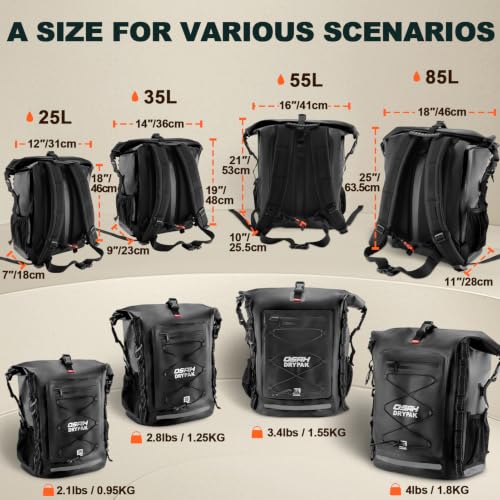 OSAH DRYPAK Waterproof Backpack Dry Bag 35L/55L/85L – Heavy Duty Roll-Top Hiking Backpack for Travel, Kayaking, Boating, Camping, Rafting and Fishing - color: Black, size: 55L