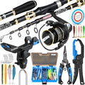 PLUSINNO Fishing Gear,Full Fishing Pole kit Include Fishing Rod and Reel Combo, Tackle Box with Fishing Lures, Fishing Accessories, Fishing Pliers,Fishing Gifts for Men with Fishing Tool Kit - style: Blue Fishing Combo With Bank Fishing Rod Holder
