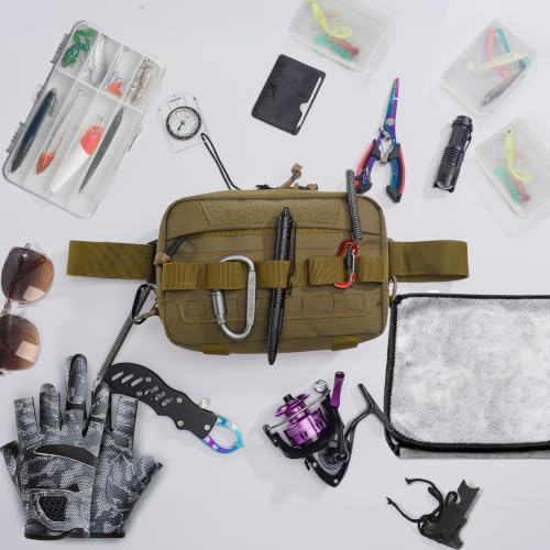 Outdoor Chest Bag for Men, Water-Resistant Fishing Chest Pack, Tactical Vest for Running, Cycling, Hiking - color: Khaki