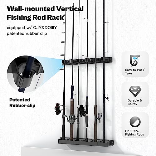 OJYDOIIIY Wall Mount Fishing Rod Holders,Vertical Fishing Pole Storage Rack for Garage - color: 1 Pack, 6 Rods