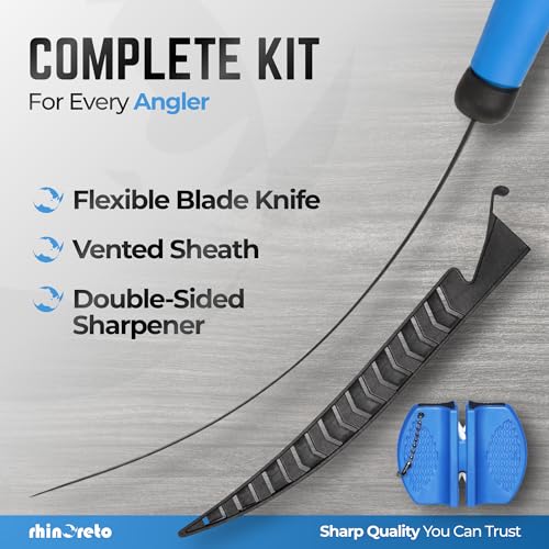 Rhinoreto Fillet Knife for Fish - Razor Sharp G4116 German Stainless Steel Blade, 8 Inch Professional Filleting & Boning Knife with Non-Slip Handle, Protective Sheath & Sharpener - color: Blue, size: 8"