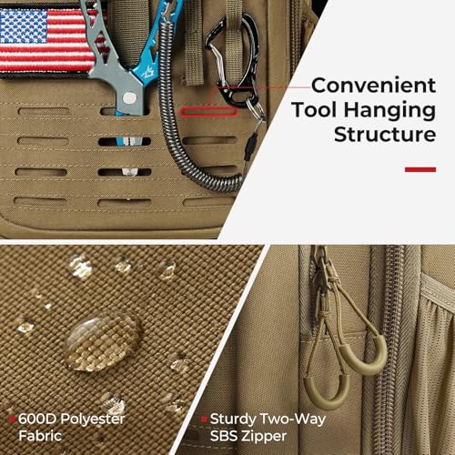 Piscifun Fishing Tackle Backpack with Rod & Gear Holder, Lightweight Outdoor Water-Resistant Fishing Shoulder Storage Bag with Protective Rain Cover, Khaki - color: Khaki, size: Standard