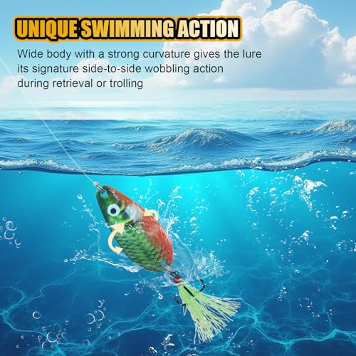Fishing Spoons, Wide-Body Trolling Spoons with Treble Hooks for Bass, Trout, Pike, Walleye, Catfish Fishing Spoon Lures 5-Pack - color: 3/8oz feathered treble hook spoons