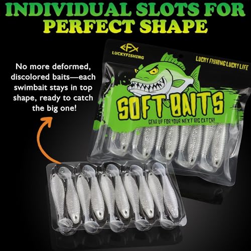 LUCKYFISHING Paddle Tail Swimbaits 10/16/20 PCS Fishing Lures Soft Plastic Lures for Trout Crappie Walleye Soft Baits for Bass Fishing Freshwater Saltwater 4.1/3.5/3/2.5 Inch - color: Pearl White, size: 3.5 inch-10pcs