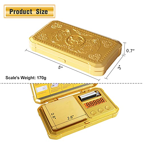 Fuzion Gram Scale 200g/0.01g, Jewelry Scales Digital Weight Grams and Ounces, Digital Pocket Herb Scale with 6 Modes, Tare for Herbs, Jewelry, Small(50g Weight & Battery Included) - color: Gold, size: 200/0.01g