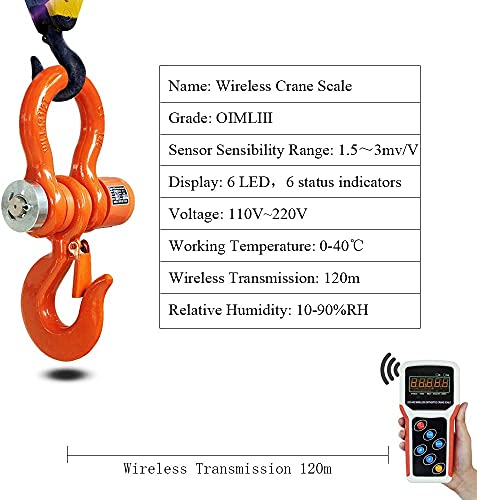 5T Wireless Crane Scale Heavy Duty Digital Hanging Scale 11000lb / 5000kg with Remote Control