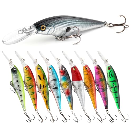 10Pcs Minnow Fishing Lures Set, Shallow Diver Jerkbait with Built-in Sonic Vibrations, Life-Like Bionic Swimbait with Sharp Treble Hooks for Bass, Trout, Walleye, Saltwater & Freshwater - size: 4inch, 1/2 oz