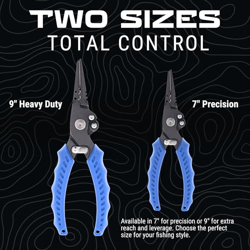 Reaction Tackle Fishing Pliers, Stainless Steel Saltwater Pliers with Braid Cutter, Hook Remover and Crimper, Teflon Coated with Sheath and Lanyard - size: 7" Split Ring