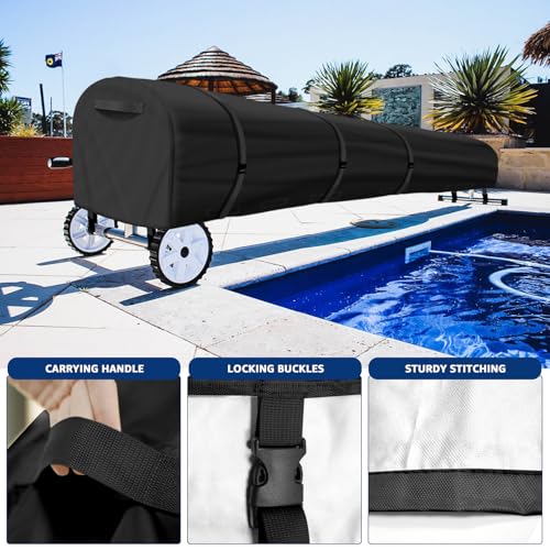 Swimming Pool Solar Reel Cover, 22Ft UV Resistant Inground Pool Solar Protective Blanket Reel Cover 420D Heavy Duty Waterproof Winter Solar Blanket Reel Roller Covers Protector (22 Ft, Black) - color: Black, size: 22 FT