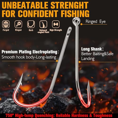 Dovesun Fishing Hooks Saltwater O'Shaughnessy Fishing Hooks 100/80/70/60/50pcs Stainless Steel Forged J Hooks Trolling Sea Bass Striper Cod Bluefish Striped Bass 1# 2# 4# 6# 1/0-8/0 - color: Size:1#*100PCS