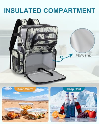 HXLGMD Fishing Backpack with Rod Holders, 43L Large Water Resistant Tackle Bag Storage Gear and Equipment with Cooler for Men Fishing, Camping, Hiking, Grey - color: Grey Camo