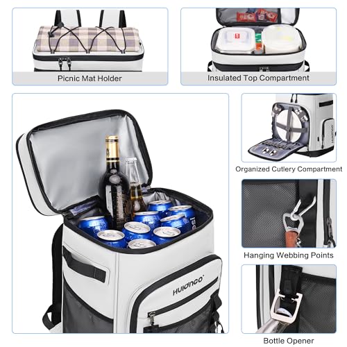 Hulongo Large Waterproof Insulated Cooler Backpack for Men & Women, Leak Proof Cooler Backpack for Camping, Beach, Fishing, Picnic, Travel, Outdoor, 30L, 48Cans - color: White