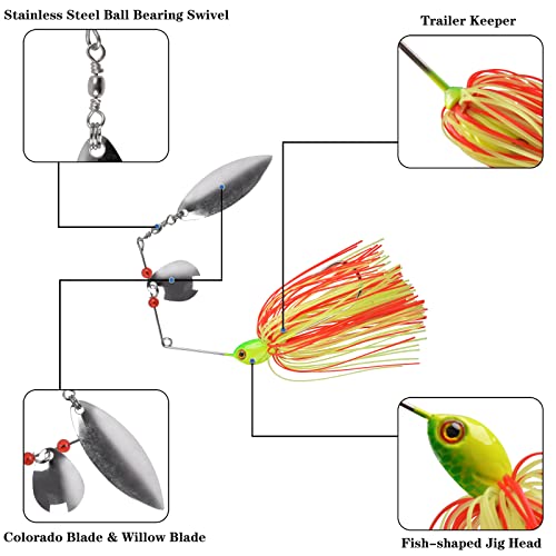 Fishing Lures Spinnerbait, Bass Fishing Lure Spinner Baits Kit Hard Metal Multicolor Buzzbait Spinnerbait Jigs for Bass Pike Trout Salmon - color: 12pcs Spinnerbaits