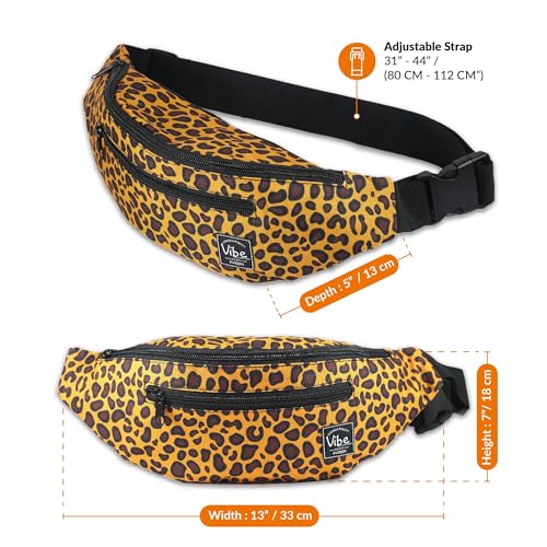 Vibe Festival Gear Rave Fanny Pack for Women Men – Festival, 4 Pockets, Adjustable Strap, Cute Waist Bag, Crossbody Belt Bag, Hiking, Running, Cycling - color: Leopard, size: Fits Most