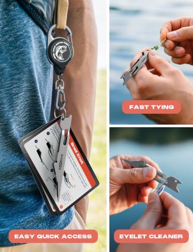 HOOK-EZE Fishing Nail Knot Tying Tool Combo|Includes Waterproof Pocket Guide, Nail Knot Tying Tool with Hook Cleaner, Zinger Retractor|Fly Fishing Accessories Fishing Gifts & Stocking Stuffers for Men - color: Silver
