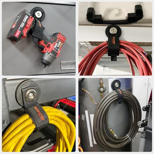MUTUACTOR Strong Magnetic Hooks,Non-Slip Magnetic Mount Hooks Heavy Duty for Hanging,2PCS Anti-Scratch Garage Storage Hooks Adjust Cable for Garden Hoses Universal Rope Cordless Drills RVs Equipments - style: 1.7in Magnet-Strape 2PCS