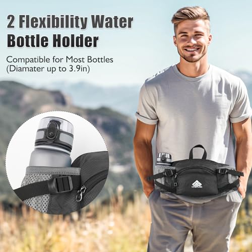 Fanny Pack Waist Bag with Water Bottle Holder for Men Women Running Hiking Travel Dog Walking Workout Cycling Outdoor (Black) - color: Black