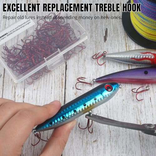 Treble Fishing Hooks, 110pcs Super Sharp Triple Fish Hook Classic Round Bend High Carbon Steel Treble Hooks Barbed for Catfish Bass Trout Freshwater Saltwater - color: Red, size: 110pcs 10#