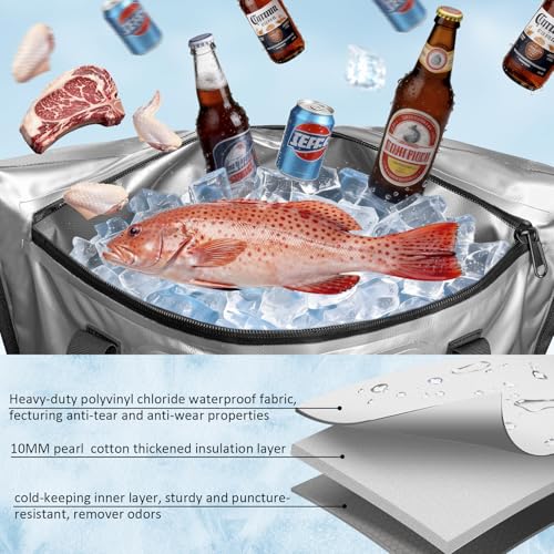 THKFISH Insulated Fish Cooler Bag, 25x17.5in Portable Soft Cooler Bag for Caught Fish, Travel, Beach, Camping, Picnic, Lunch, Fishing, 24HR Cold Retention - color: Silver --25x17.5x8.6"