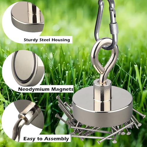 MUTUACTOR Super Strong Fishing Magnet,Φ1.89''Neodymium Rare Earth Magnet Heavy Duty,350lbs Pulling Force Round Magnets with Lifting Eyebolt Hooks for Salvage,Recovery and Retrieval - style: 350lb Magnet--Φ 1.89"