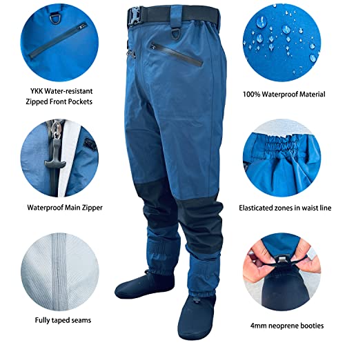 Zip Front Waist High Wader Stockingfoot Wading Pants for Fishing Hunting Kaykaing (XX-Large) Navy