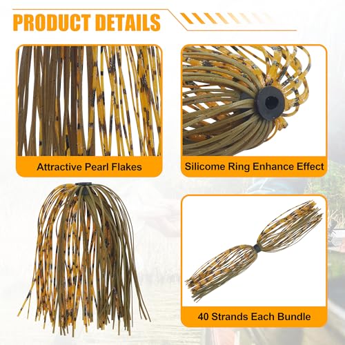 18 Bundles Silicone Jig Skirts 40 Strands Silicone Fishing Unbrella Replacement Skirts Quick Chang for Spinnerbait Bass Jig Lure Making Accessories - style: Orange&green-18pcs