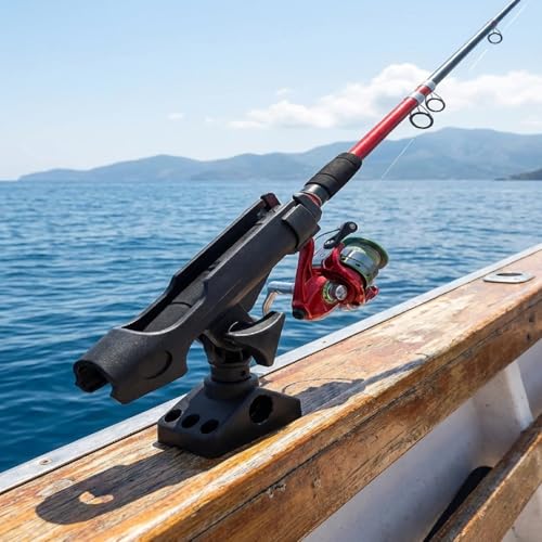 2 Pack Adjustable Fishing Rod Holders for Boat and Kayak, Deck or Side Mount, Reinforced Nylon Material (Black)