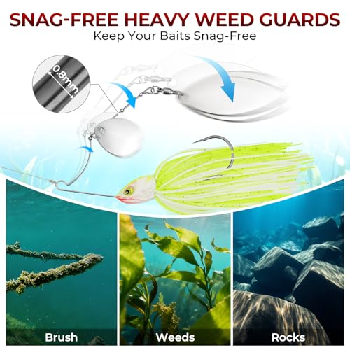 MadBite by KastKing Spinnerbait Fishing Lures, Bass Trout Salmon Walleye Stainless Steel Spinner Baits Kit, Saltwater Freshwater, 4 pcs - color: Clear Water - Colorado & Willow, size: 3/8oz