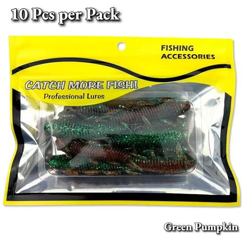 Fishing Lure, Soft Plastic Grub,10 pcs Chariot Bug Soft Lures, Wacky Worms Baits for Bass Fishing for Texas Carolina Weightless Finesse Rig Kit Gear - color: Green Pumpkin