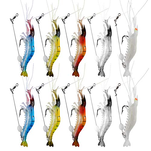Fishing Shrimp Lures Artificial Silicone Soft Bait Set Luminous Swimbait Shrimp Fishing Lure with Hooks Fishing Tackle Freshwater/Saltwater - color: 10PCS
