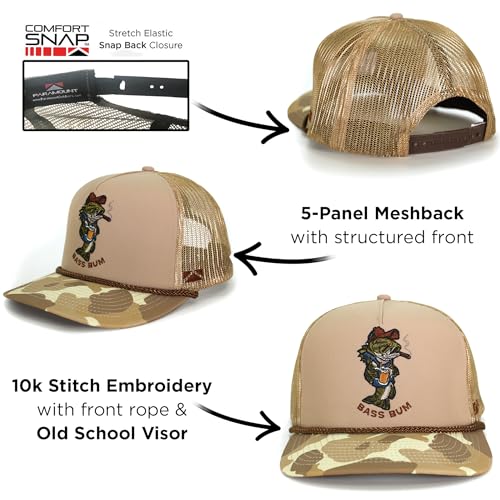 Paramount Outdoors Fly Fishing Hat Series Comfort Snap Snapback Cap for Men - color: Bass Bum