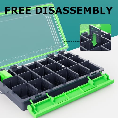 Fishing Waterproof Tackle Box, 3600 Tackle Tray Storage, Hyperseal and Transparent, Terminal Tackle Organizer Box with Removable Dividers, Plastic Lure Box - Green