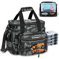 KastKing BaitSpace Fishing Tackle Bag With 4 Tackle Boxes & Removable Bait Binder, Water-Resistant Tackle Storage, Durable Fishing Gear, Adjustable Shoulder Strap - color: A: Black Camo, size: Medium - 4*3600 Trays