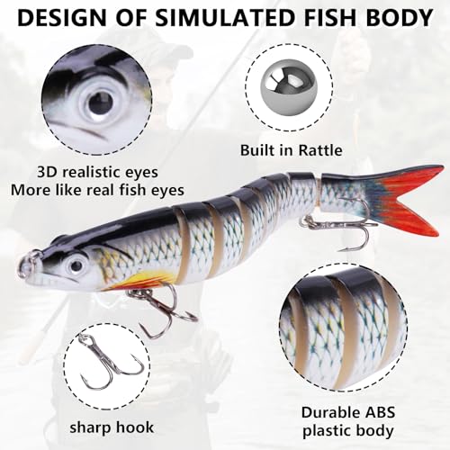 6PCS Swimbait Kit Realistic Bait and Surface Bait with Realistic 3D fisheye and Multi Joint Swimming Movements, Perfect for Saltwater and Freshwater Fishing Kits - color: A-6PCS