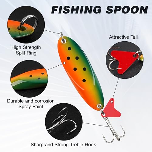 Fishing Lures Casting Spoon Lure, 5pcs Hard Metal Spoon Fishing Lures for Trout Bass Crappie Pike Walleye Saltwater Freshwater Fishing Gear 3/16oz-2oz - color: Painted-A, size: 1oz(28g)