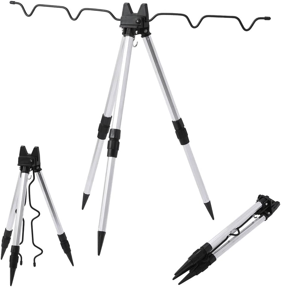 Japard Fishing Rod Pole Holders for Ground, Holding Tripod Stand with 5 Rods, Portable,Adjustable Aluminum Alloy for Sea Pier Quay River