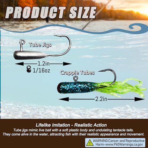 Crappie Lures Tube Lures Jigs Heads Worms Swimbaits Kit, 165, 124, 50 Pcs Pre-Rigged Crappie Jigs Tube Hooks Soft Plastic Grub Worms Baits for Bass Trout Freshwater Saltwater Fishing - color: 165 Pcs - Tube Lures