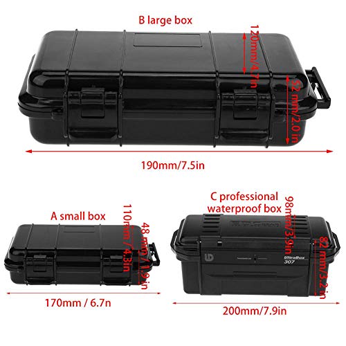 Tbest Outdoor Waterproof Shockproof Airtight Survival Box Storage Container Case Carry Box Black Dry Storage Box for Fishing Camping Hiking Outdoor Activities - color: A