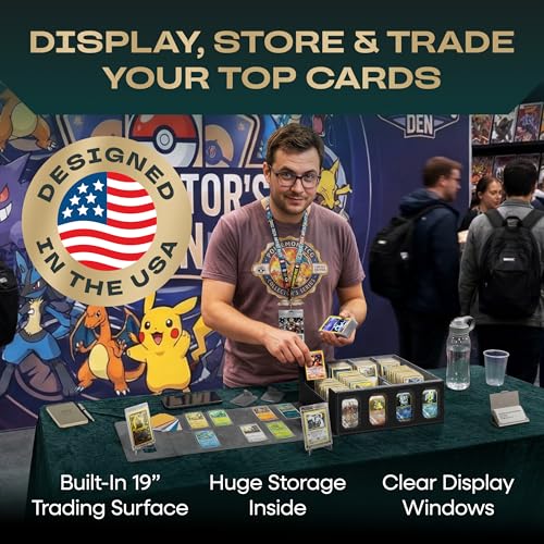 4-Row Mtg Trading Card Storage Box With Display Windows - Magnifier Ruler, 2 Display Stands, 6 Cardholders - 3000+ Card Case With Magnetic Closure, Sports TCG Card Organizer - Gray Card Boxes - color: Black, Gray (4 Row)
