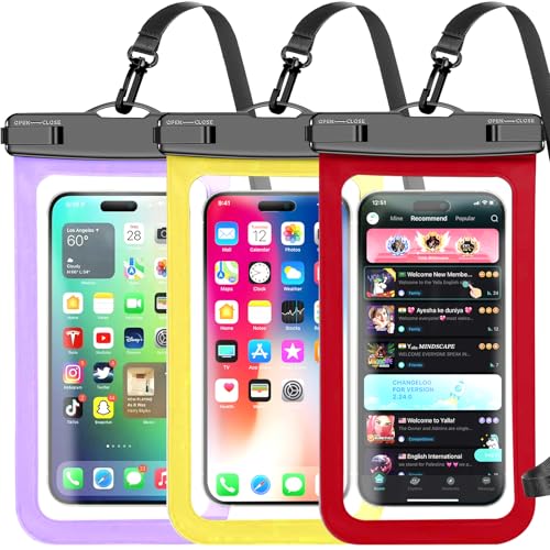 Waterproof Phone Pouch,3 Pack Multicolor Cell Phone Waterproof Case Dry Bag,Protection Level: IP68,Beach Cruise for Apple iPhone,Samsung,and More,Lanyard Included,(Fits Up to 8.3”),Red,Purple,Yellow - color: Multicolor,D,Red,Purple,Yellow