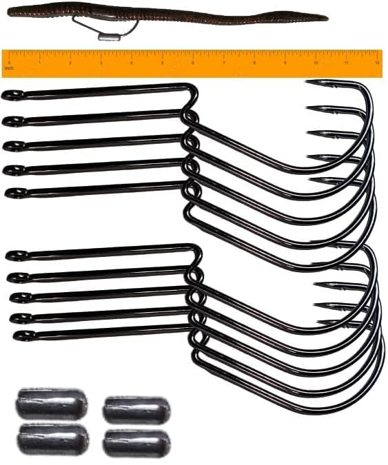 Long Shank Neck EWG Offset Worm Hook Wide Gap Swimbait Weedless Fishing Terminal Tackle - color: 10/PK LONG NECK EWG 5/0 HOOK & (4) WEIGHTS