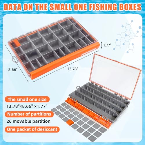 Junkin 6 Pack 3700 Fishing Tackle Boxes Waterproof, Large Orange Lure Organizer Trays with Custom Dividers, Airtight Tackle Storage Case for Saltwater Baits, Swimbaits & Boat Bag Accessories - color: Orange, size: 3700