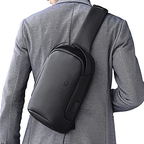 Hebetag Leather Sling Bag Crossbody Backpack for Men Women Travel Outdoor Camping - color: #25black(oxford)