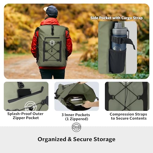STOVER 5/10/25/30/40/55L Waterproof Dry Bag- Roll-Top Backpack w/Phone Case- Kayaking, Hiking, Camping, Boating- Men/Women - color: 55l Green (With Phone Case), size: 55L