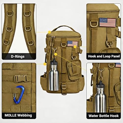 kokkoya Small Fishing Bag Tackle Backpack with Rod Holder 16L Lightweight Backpack for Fishing Hiking Kayaking Outdoor Gear Storage for Men (Khaki) - color: Khaki